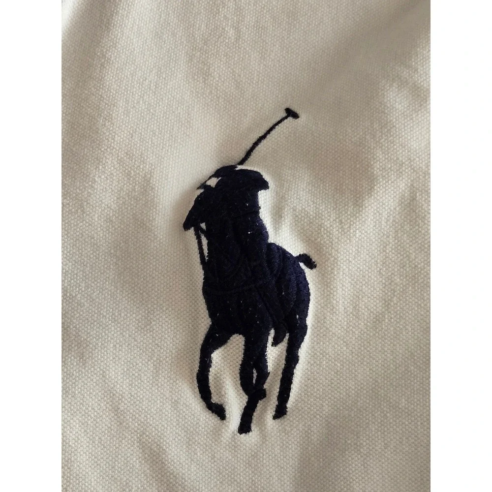 Polo Ralph Lauren‎ Mens XL Custom Fit White Big Pony Polo Shirt Navy Red Trim